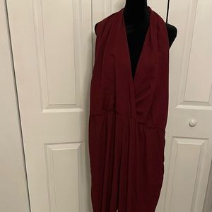 ASOS Halter Neck Open Back Zippered Straight Leg Jumpsuit Size 14 Burgundy